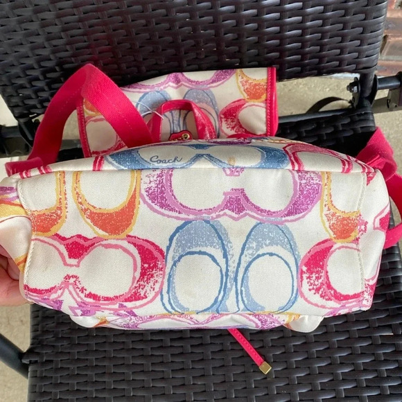 Coach Monogram Multicolor Canvas Leather Trim Scribble Poppy Backpack - Picture 14 of 15